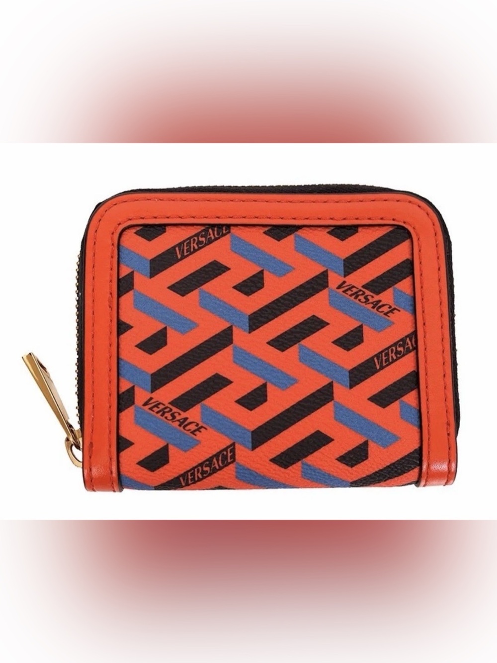Versace La Greca Signature Compact Zip Around Wallet Red Blue
